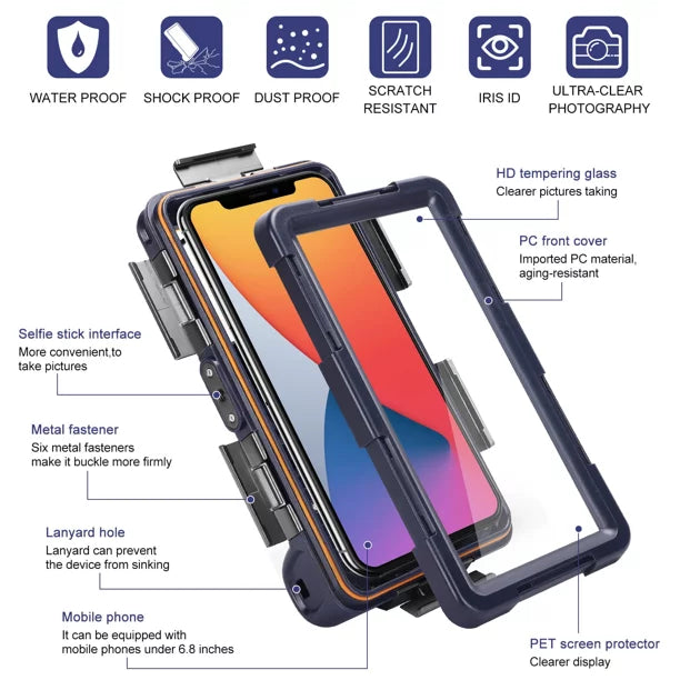 UrbanX Professional [15m/50ft] Sizewimming Diving Sizeurfing Sizenorkeling Photo Video Waterproof Protective Case Underwater Housing for Panasonic Eluga I4 And all Phones Up to 6.9 Inch LCD with Lanyard