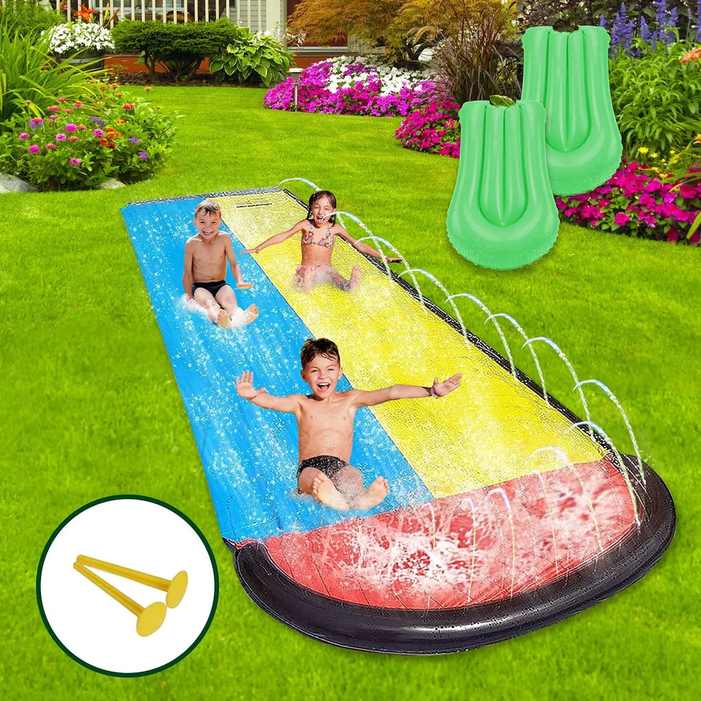 Narcisur 15.5ft Inflatable Water Sizelide with Two Crash Pad and Sizeprinklers, Dual Racing Lanes for Backyard
