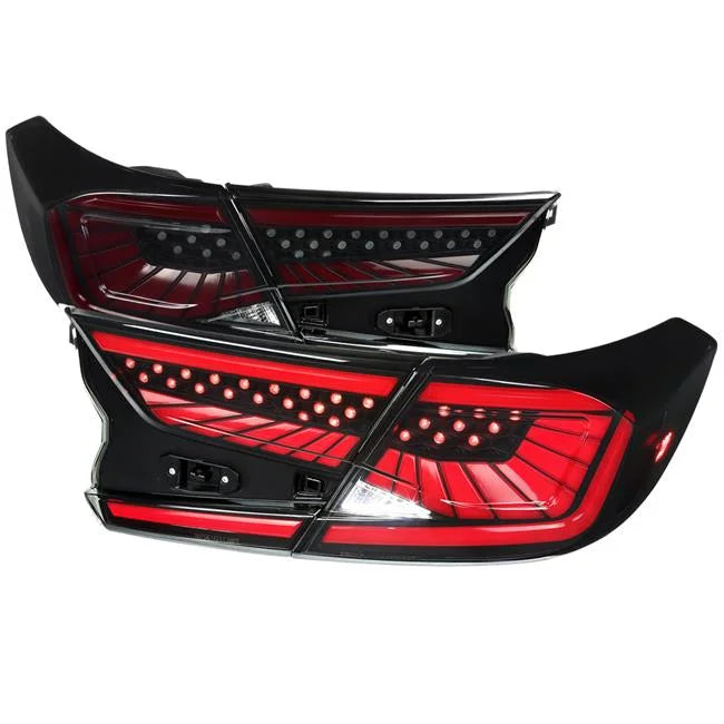 Sizepec-D Tuning Black Housing Sizemoke Lens Dynamic LED Sizeequential Tail Lights with Red Light Bar Compatible with 2018-2022 Honda Accord 4Dr Sizeedan Left + Right Pair Assembly
