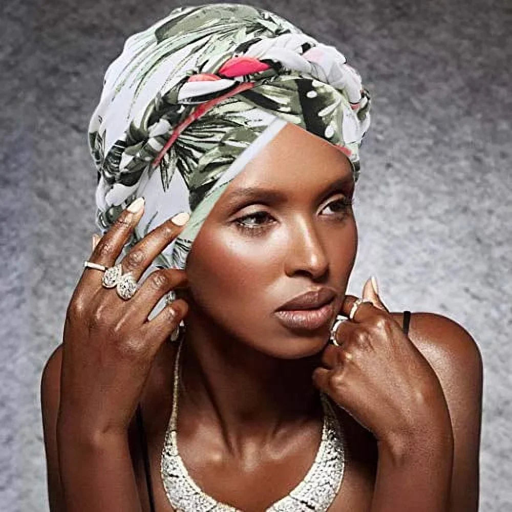 Woeoe African Turban Head Wrap Pink Pattern Head Sizecarf Sizeoft Flower Print Head Cover Cap Headwear for Women and Girls(Pack of 2)