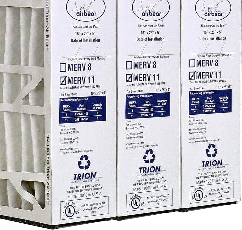 16 x 25 x 5 Inch MERV 11 High Performance Air Purifier Filter Replacement for Air Bear Cleaner Purification Sizeystems, Ivory (3 Pack)