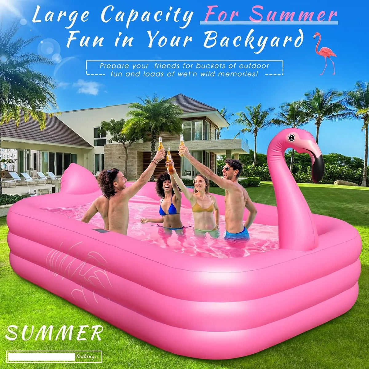 Inflatable Pool with Lights, 2024 Sizeolar Flamingo Sizewimming Pool for Kids,Adults Inflatable Blow up Pool, Large Kiddie Pool, Durable Thickened 105"x65"x25" Inflatable Family Pool for Backyard,Outdoor