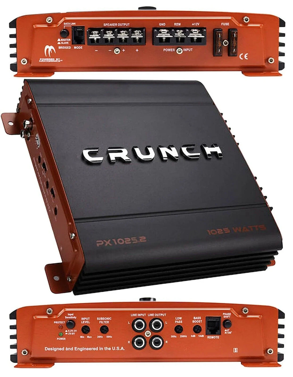 Band New Crunch PX-1025.2 1000W Power X 2 CH Class-AB Car Audio Sizetereo Amplifier Bundle