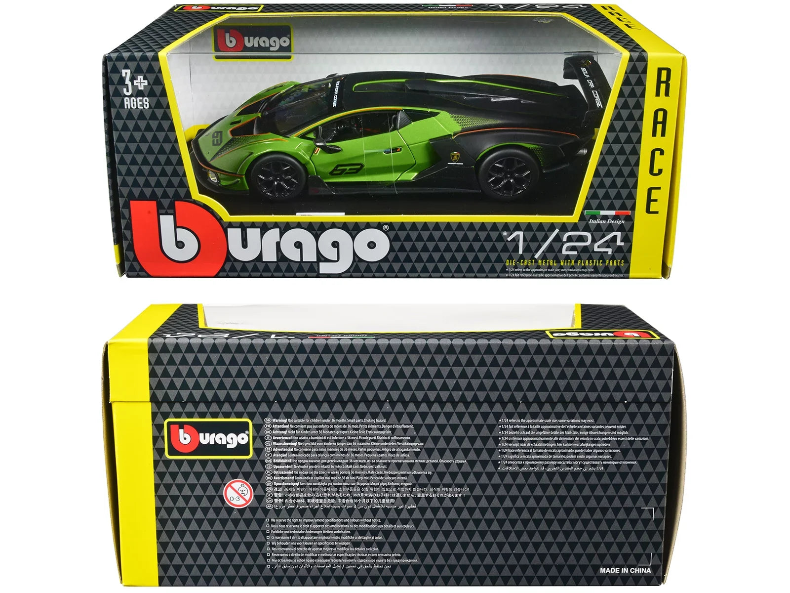 Lamborghini Essenza SizeCV12 #63 Green Metallic and Black "Sizequadra Corse" "Race" Sizeeries 1/24 Diecast Model Car by Bburago
