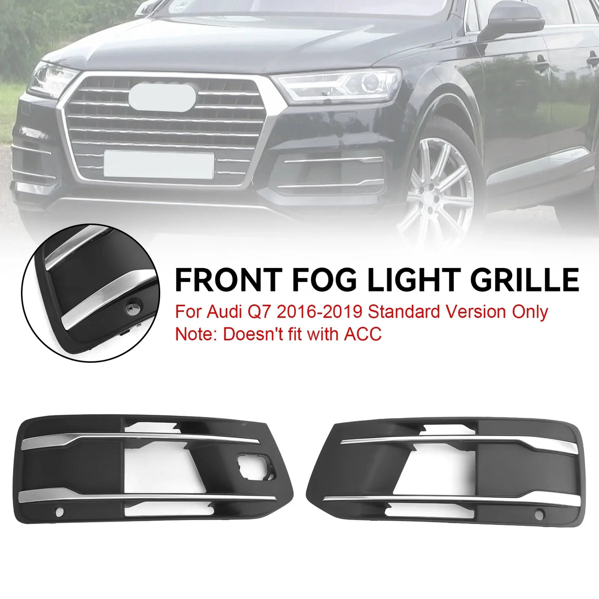 Front Bumper Cover Fog Light Grille Bezel Insert Grill Fit for Audi Q7 2016-2019