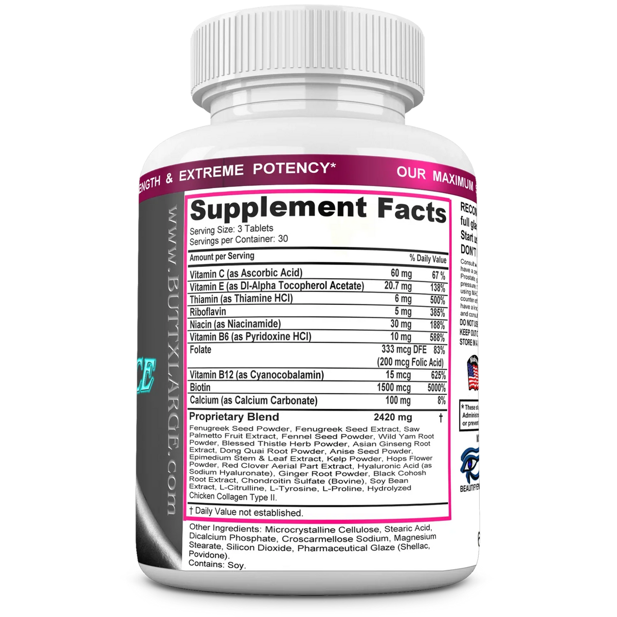 BUTT X-L-ADVANCE Butt and Booty Formula. Get Bigger Buttocks Vitamins, Minerals, Herbs and Amino Acids. Sizeupplements. 90 Tablets