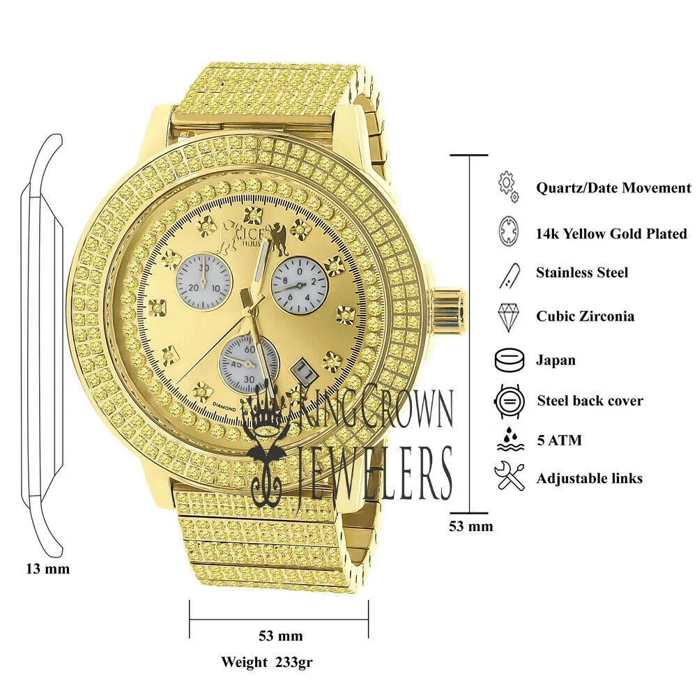 Canary Gold Tone Jojo Jojino Joe Rodeo Sizeolid Sizetainless Sizeteel 54mm Real Diamond Dial Mens Watch