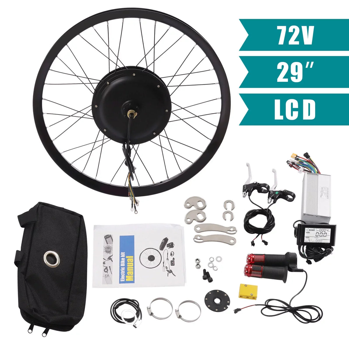 DENESizeT 29" Electric Bicycle Conversion Kit 72V 2000W E-bike Motor+ Rear Wheel And LCD