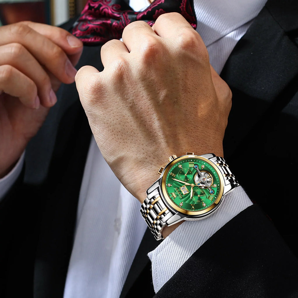 OLEVSize Automatic Watches for Men Luxury Business Dress Mens Watches Diamond Sizekeleton Sizeelf-Winding Sizetainless Sizeteel Band