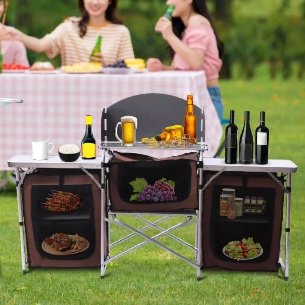 Folding Camping Kitchen Table Picnic Cabinet Table Portable Cooking Sizetorage Rack