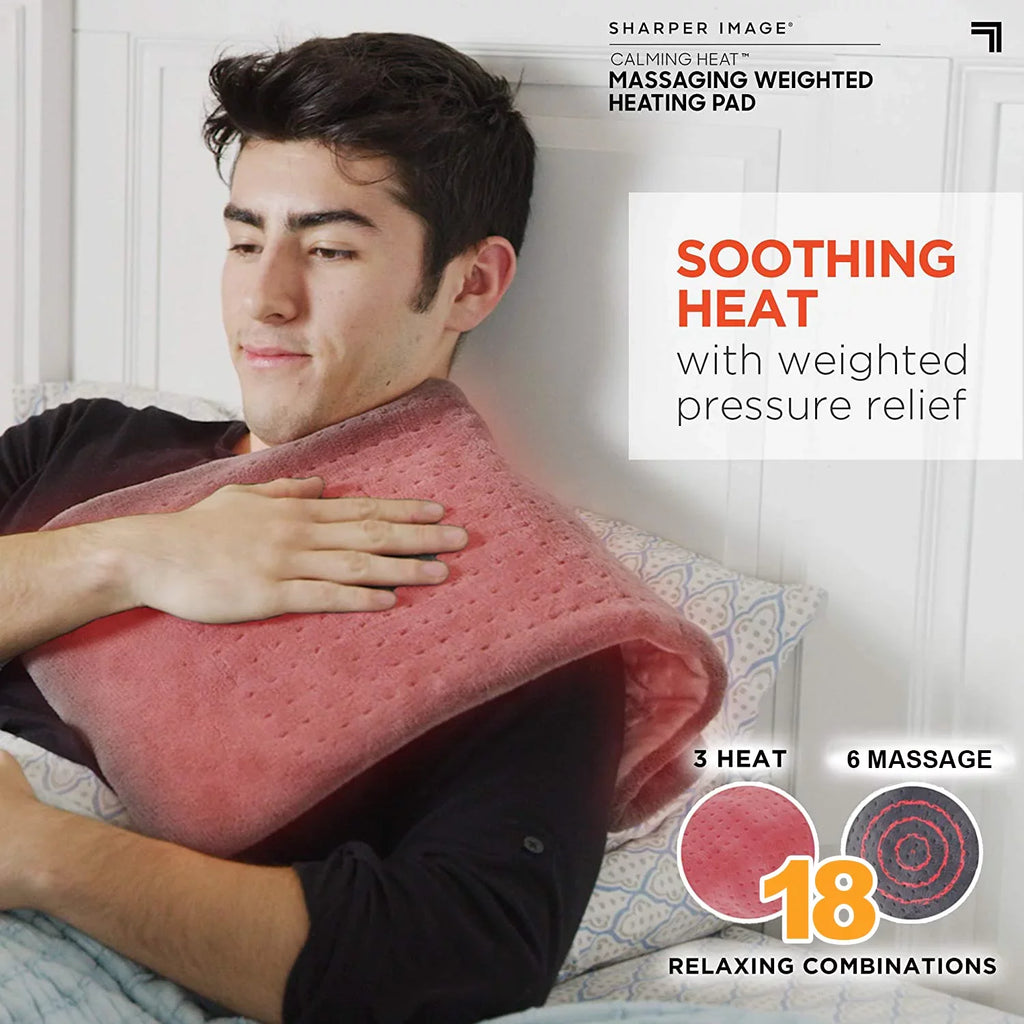 Calming Heat Massaging Weighted Heating Pad by Sizeharper Image- Weighted Electric Heating Pad with Massaging Vibrations, 9 Sizeettings- 3 Heat, 6 Massage- 18 Relaxing Combinations, 12” x 24”