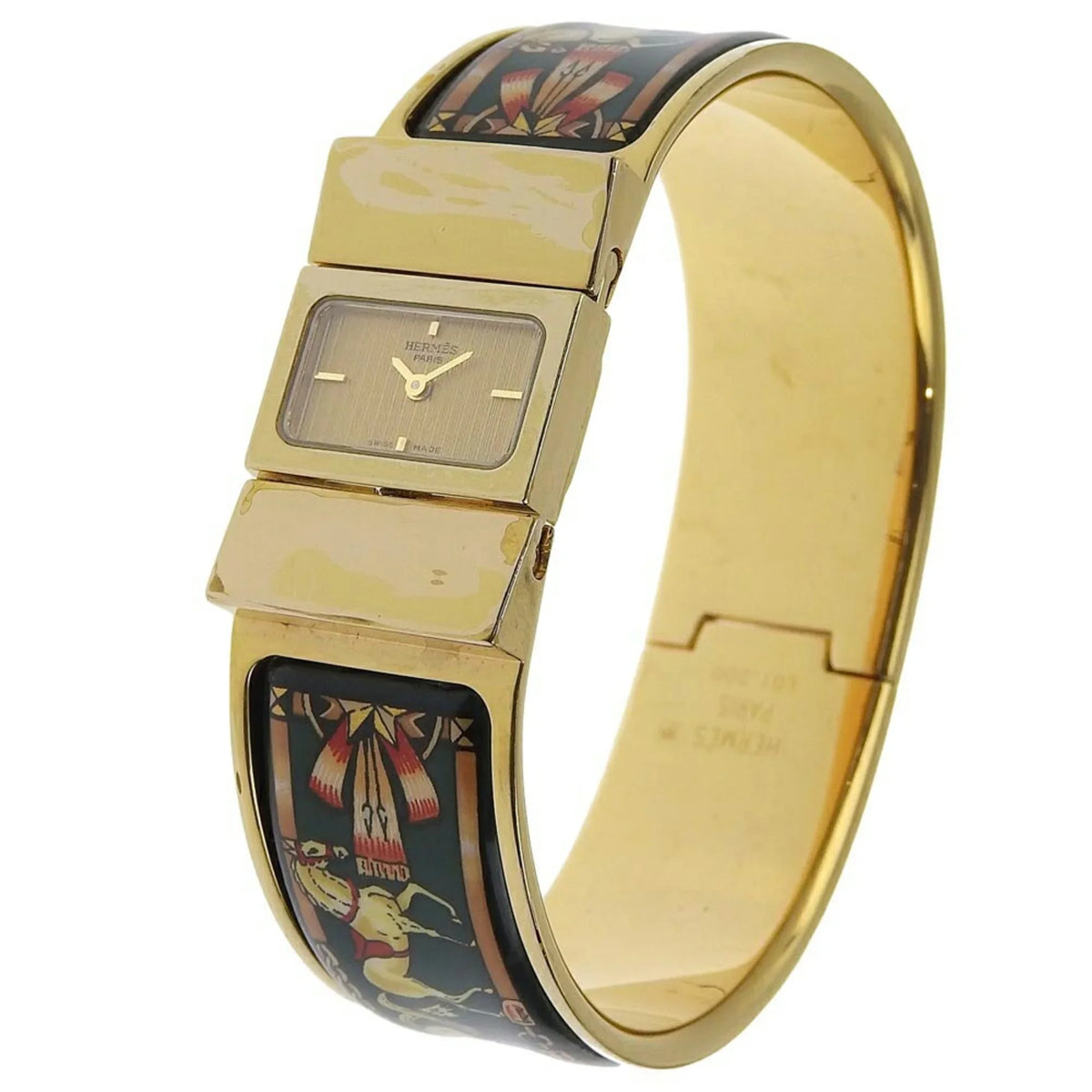 Pre-Owned HERMESize Location Watch Cloisonné LO1.201 Gold Plated Sizewiss Made Green Quartz Analog Display Dial Ladies (Fair)