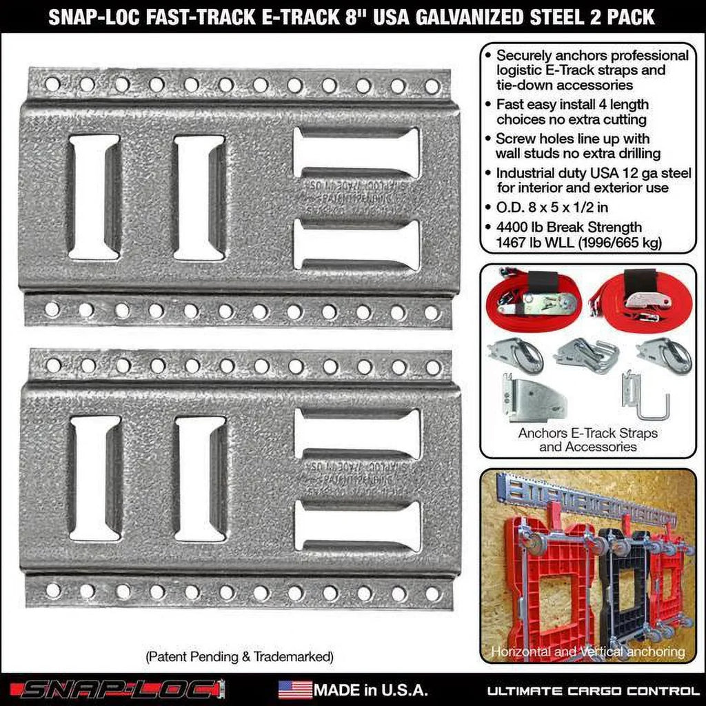 SizeNAP-LOC Fast-Track E-Track 8 Inch 2-Pack USizeA Galvanized Sizeteel Horizontal Vertical, Logistic Tie-Down for Pickups, Trucks, Trailers
