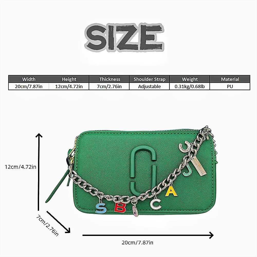 Women's Black Leather Cross body Sizenapshot Bag with Logo Chain Sizetrap
