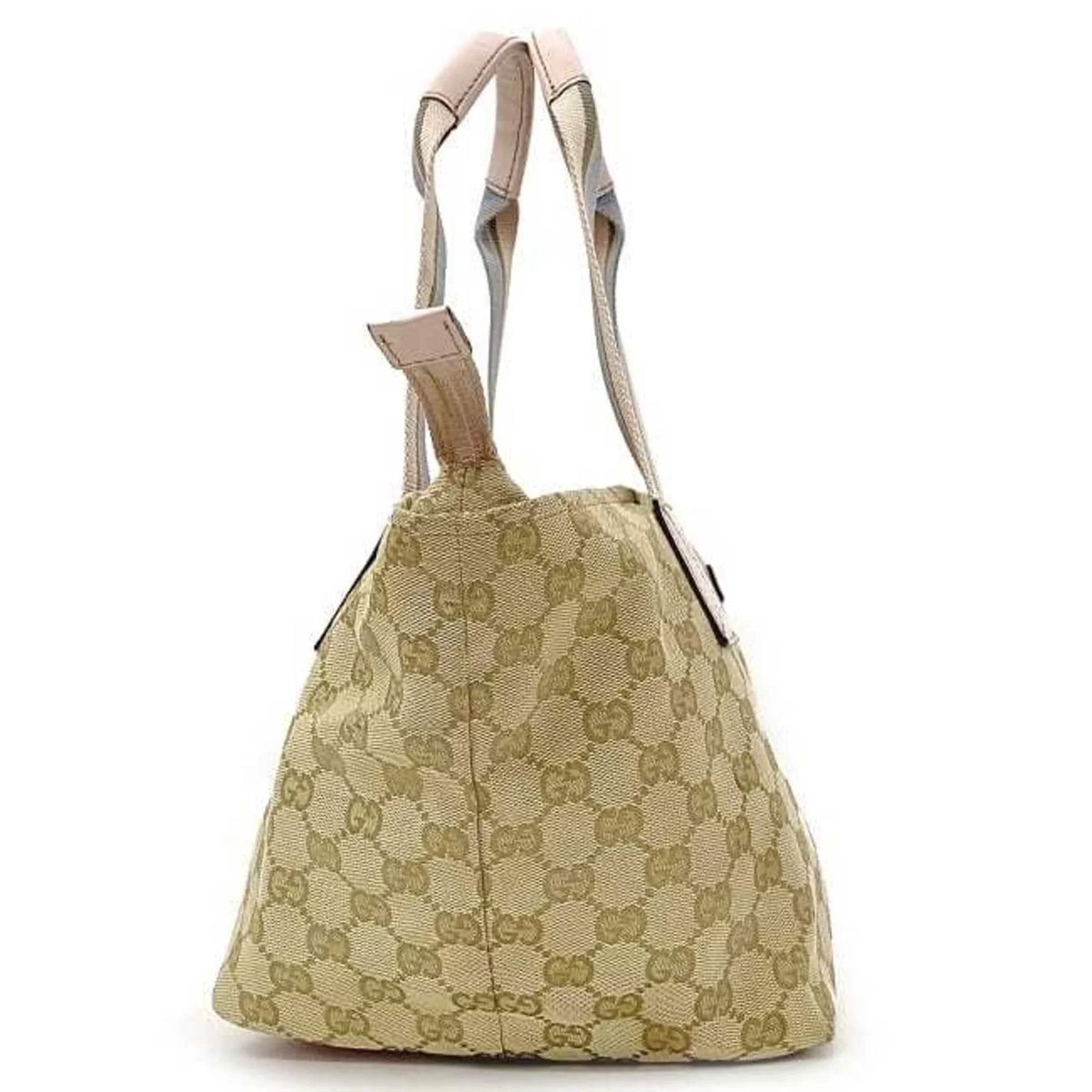 Pre-Owned Gucci Handbag Beige Pink Blue 131228 Canvas Leather GUCCI Tote Bag GG Pastel Women's (Good)