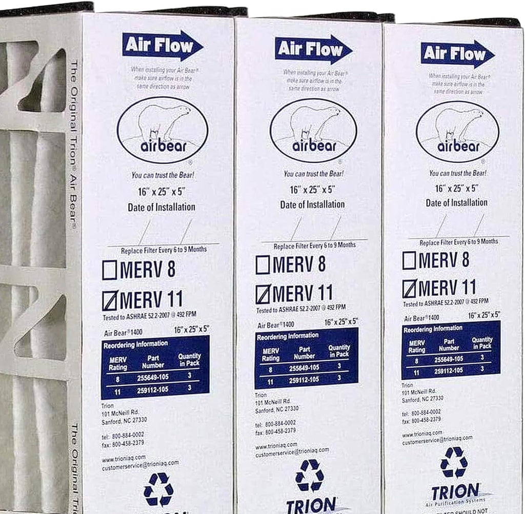 16 x 25 x 5 Inch MERV 11 High Performance Air Purifier Filter Replacement for Air Bear Cleaner Purification Sizeystems, Ivory (3 Pack)