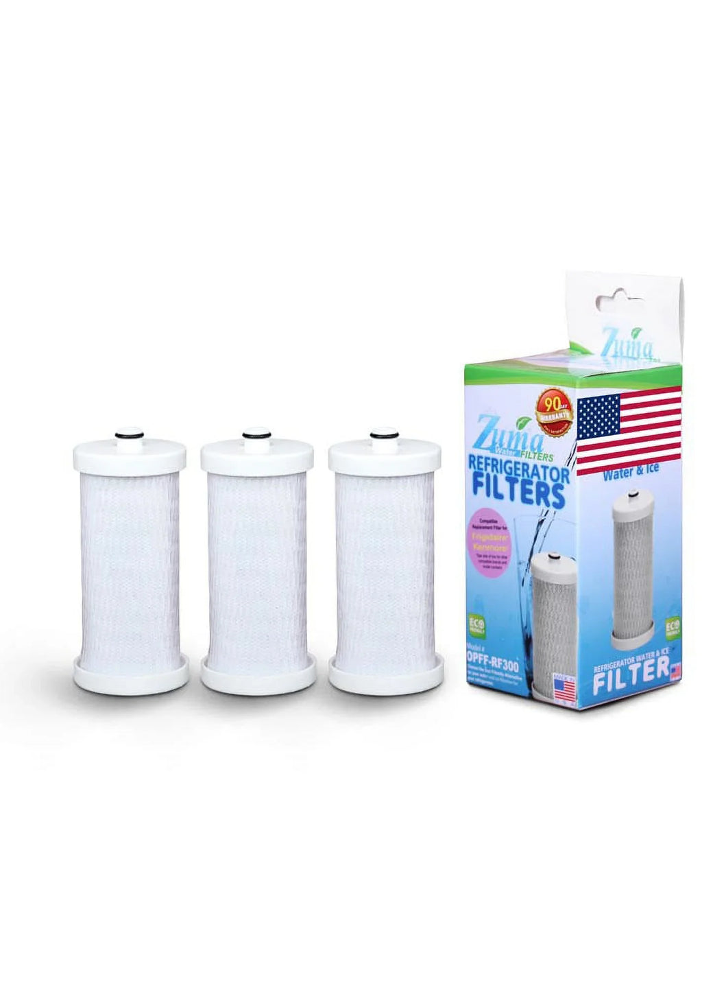ZUMA Brand , Water and Ice Filter , Model # OPFF-RF300 , Compatible with Frigidaire® RF-100 - 3 Pack - Made in U.Size.A.