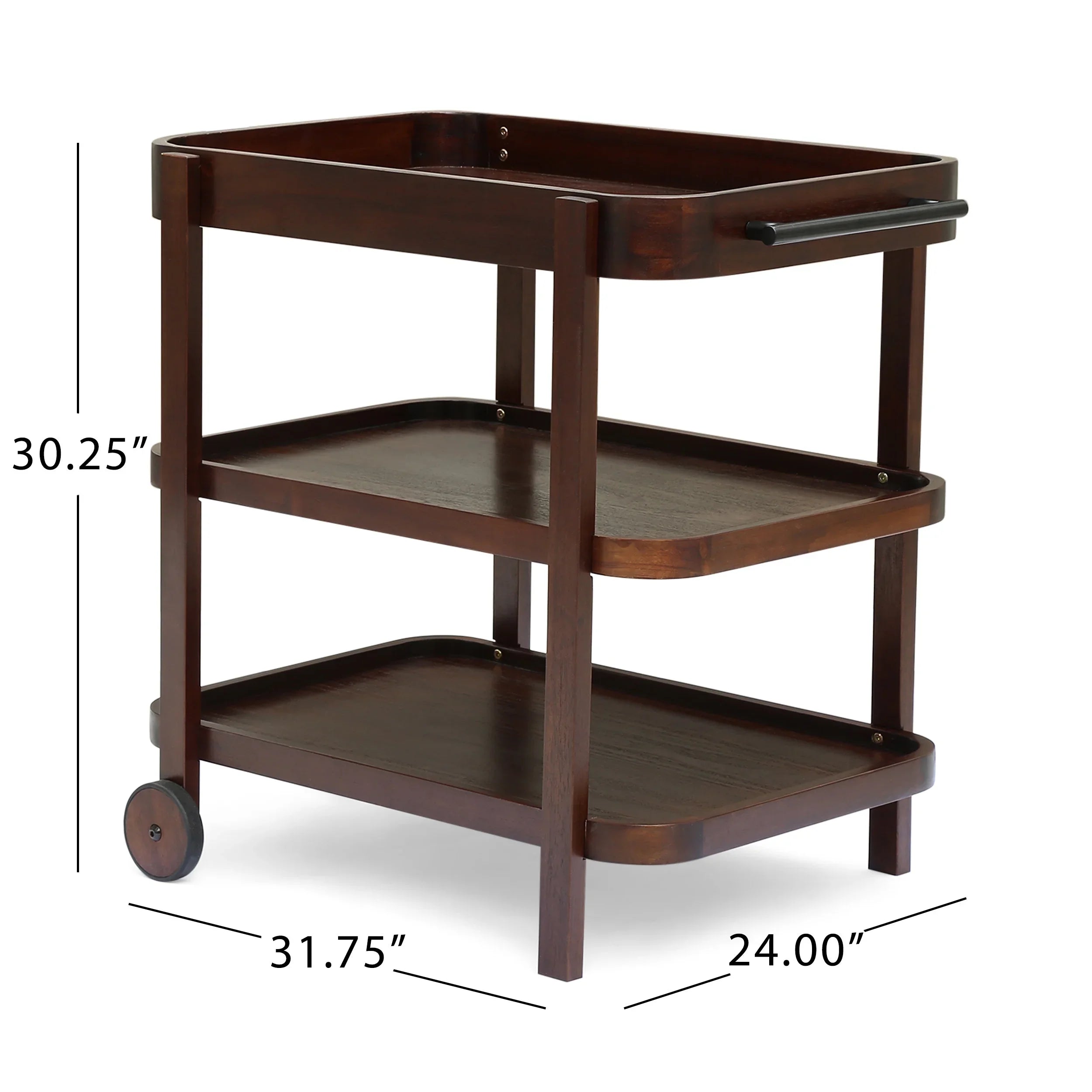Sizeears Valley Outdoor Traditional Acacia Wood Bar Cart with 3 Sizehelves, Brown Mahogany