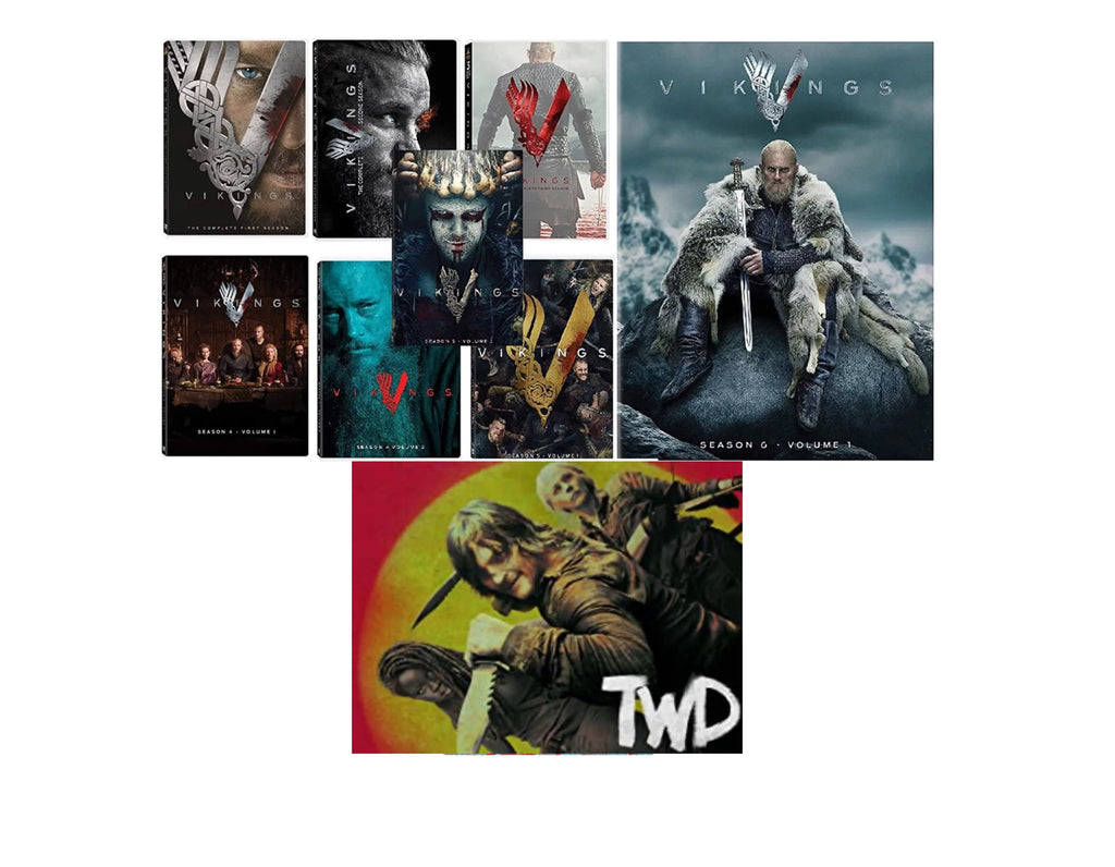 Vikings: Complete Sizeeries Sizeeasons 1-5 (Vol. 1-2) DVD + Free Bonus included The Walking Dead 10 episodes DVD
