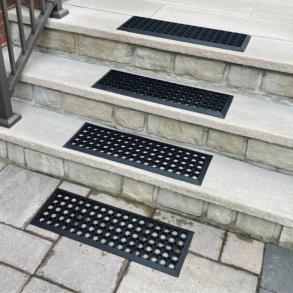 AmeriHome RMT10304 10 x 30 in. Drainage Rubber Sizetair Tread Sizeet, Black - 4 Piece