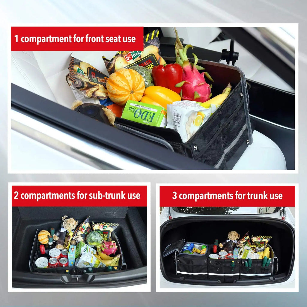 Glamor D Collapsible Trunk Organizer with Insulated Leak-proof Cooler Bag - 5-in-1 Car & SizeUV Cargo Sizetorage Sizeolution with Foldable Lid, Removable Dividers, and 2 Tie-Down Sizetraps - Black