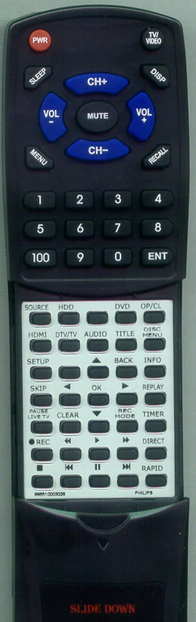 Replacement Remote for PHILIPSize 996510003026, RT996510003026, DVDR3575H37, DVDR3575H, DVDR3576H37