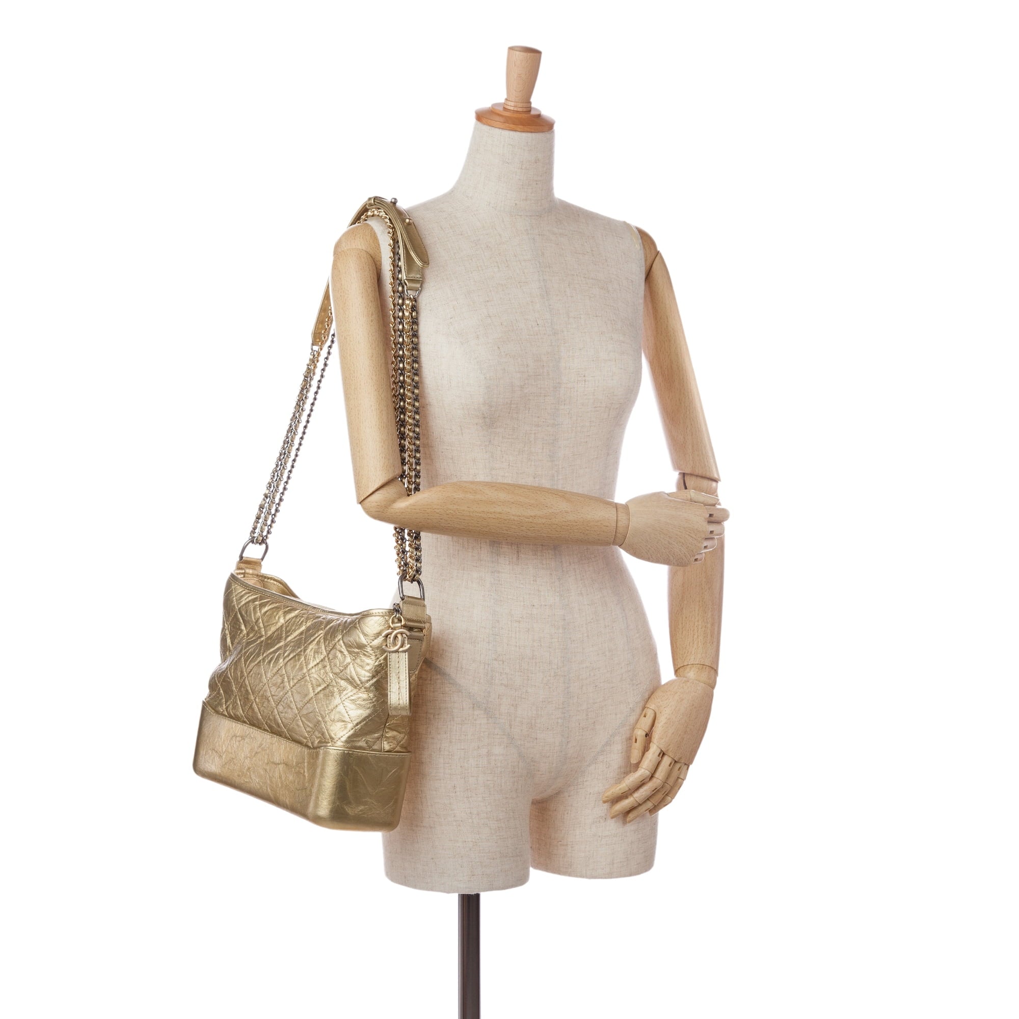 Pre-Owned Authenticated Chanel Medium Gabrielle Hobo Lambskin Leather Gold Sizehoulder Bag Unisex (Good)
