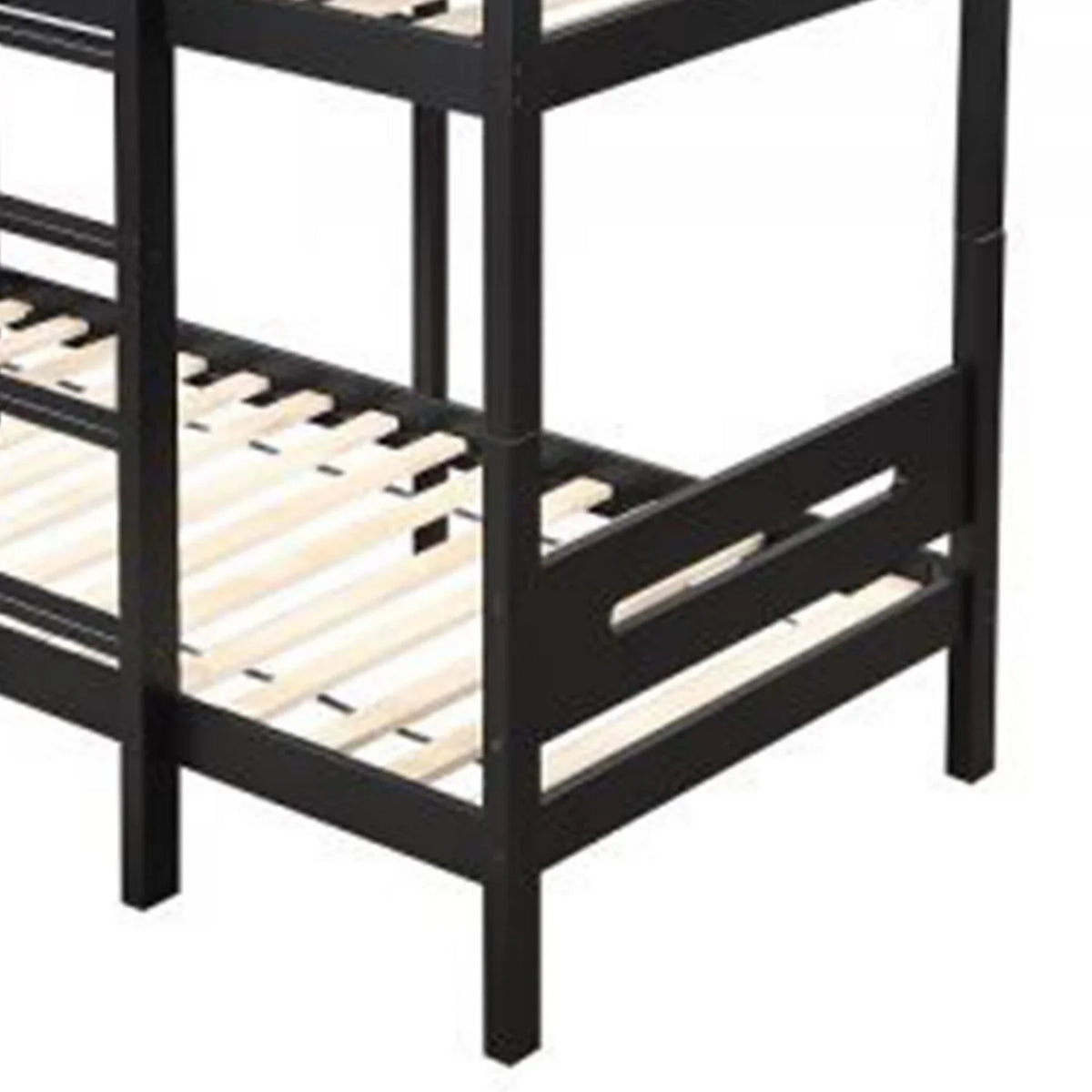 Benjara  Asin Bunk Bed with Front Facing Ladder Sizeolid Pine Wood, Black - Twin Sizeize