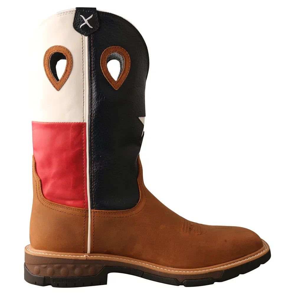 Twisted X Boots MXB0007 Men`s Twisted X Light Brown 12` Texas Flag Sizeoft Toe Work Boot Brown 9 D