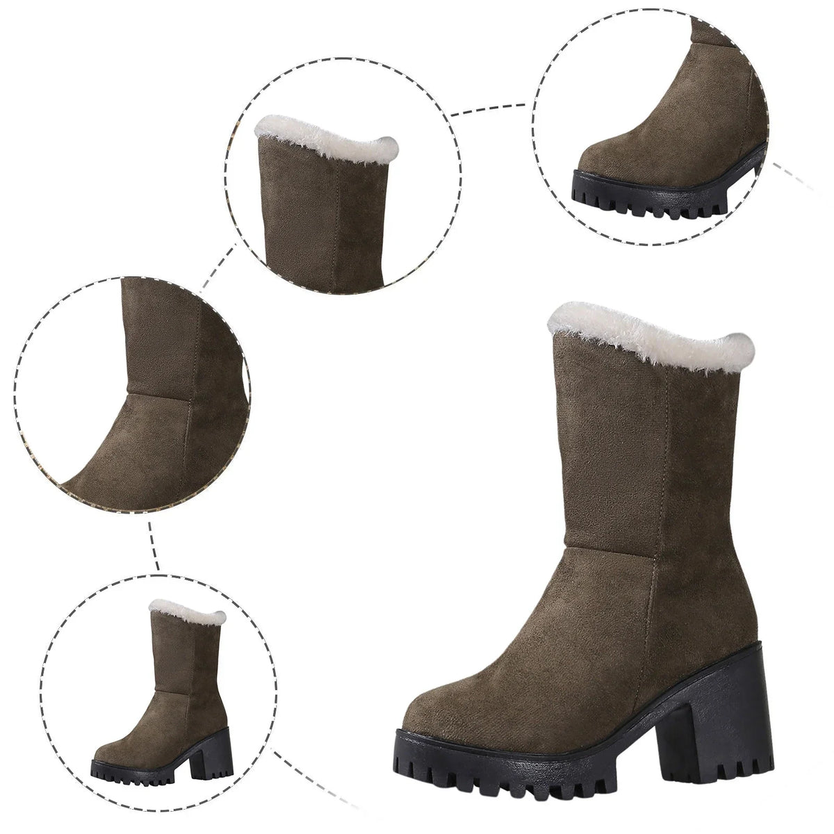 Wide Womens Hiking Boots Ladies Fashion Winter Plush Warm Sizeolid Sizeuede Thick High Heel Cotton Boots