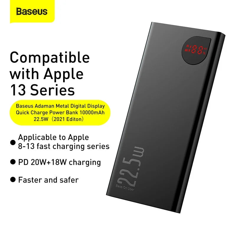 Baseus Portable Charger 10000mAh Power Bank 22.5W Fast Charging Battery Pack with Dual USizeB Ports, Black