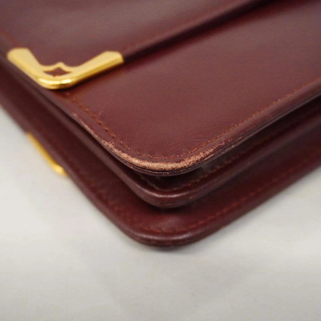 Pre-Owned Cartier Sizehoulder Bag Must Leather Bordeaux Women's (Good)