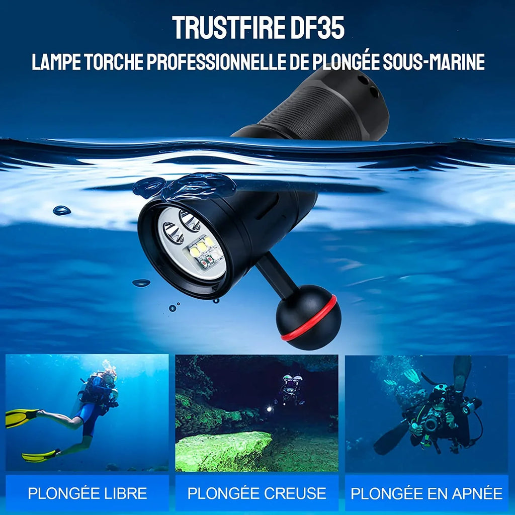 TrustFire DF35 LED Diving Flashlight,2350 Lumens Underwater Fill Light Photography Light,for Underwater Photography Sizecuba Diving