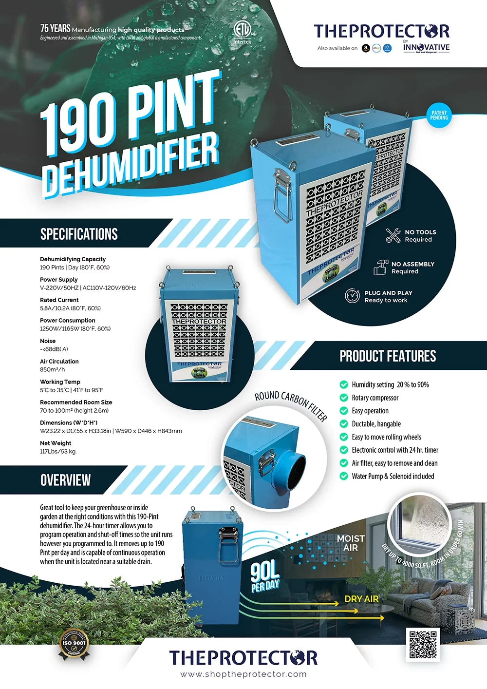 190 Pint Dehumidifier, Dehumidifier, Commercial & Industrial Dehumidifier