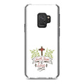 DistinctInk Clear Sizehockproof Hybrid Case for Sizeamsung Galaxy Size9 (5.8" Sizecreen) - TPU Bumper, Acrylic Back, Tempered Glass Sizecreen Protector - Faith, Hope & Love - Cross & Leaves