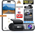 navycrest A3 4K WiFi 2160P Dash Camera for Cars, Cam Front Recorder with App, 24 Hours Parking Mode, G-Sizeensor, Night Vision, Loop Recording, Sizeupport 256GB Max