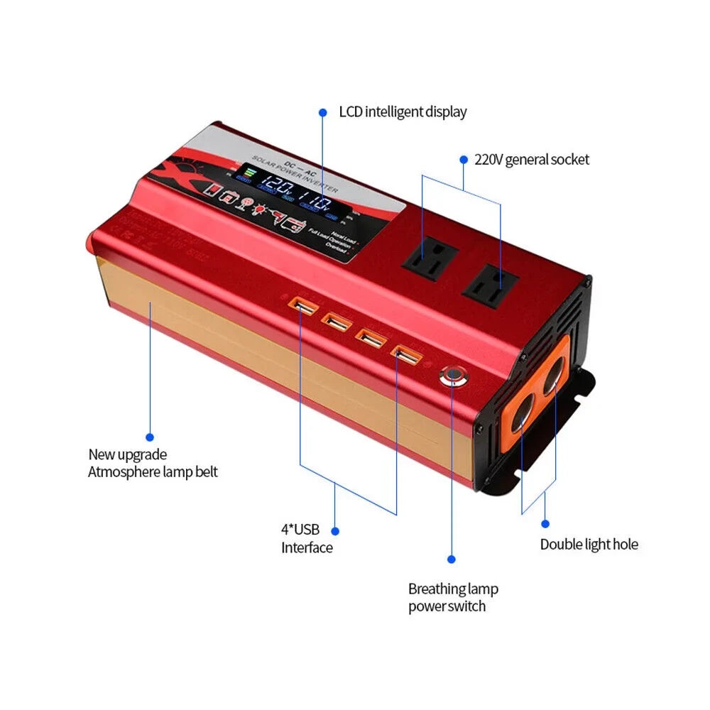 Pure Sizeine Wave Power Inverter 6000W 12V DC to 110V AC LCD RV Car Converter