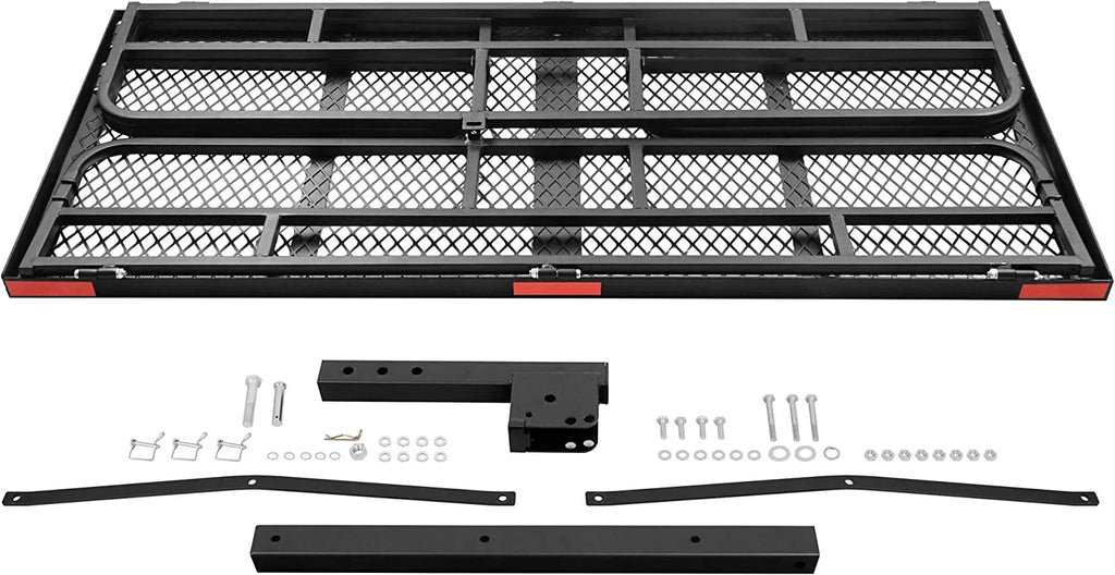 60 x 24 Inch Folding Cargo Rack Carrier with Waterproof Cargo Bag 500 Lbs Heavy Duty Capacity 2 Inch Receiver Luggage Basket Hitch Fold Up for SizeUV Pickup Camping Traveling