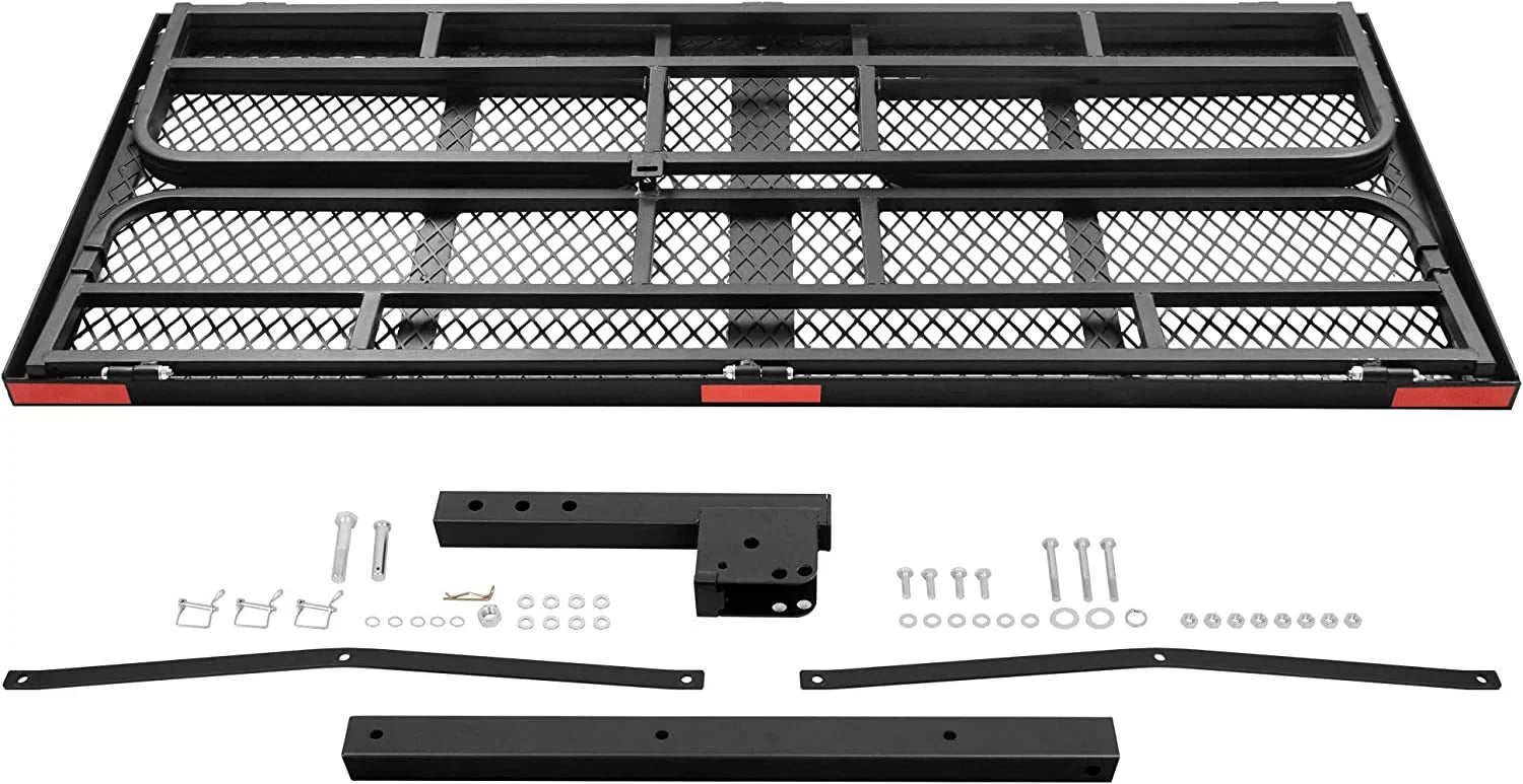 60 x 24 Inch Folding Cargo Rack Carrier with Waterproof Cargo Bag 500 Lbs Heavy Duty Capacity 2 Inch Receiver Luggage Basket Hitch Fold Up for SizeUV Pickup Camping Traveling