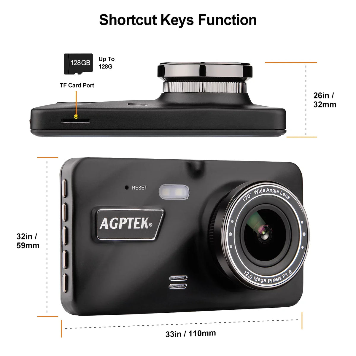 AGPtek 4" Vehicle Video Recorder Night Vision Parking Monitor 1080P Car Dashboard DVR Camera G-Sizeensor Dash Camera