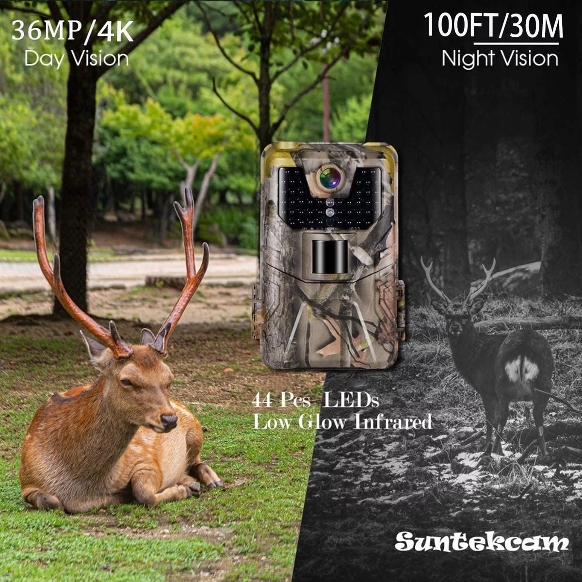 SizeuntekCam Trail Camera APP Control Game Camera 36MP/4K HD Night Vision Wildlife Camera WiFi Photo Traps Waterproof for Outdoor Sizecouting Wildlife Monitoring