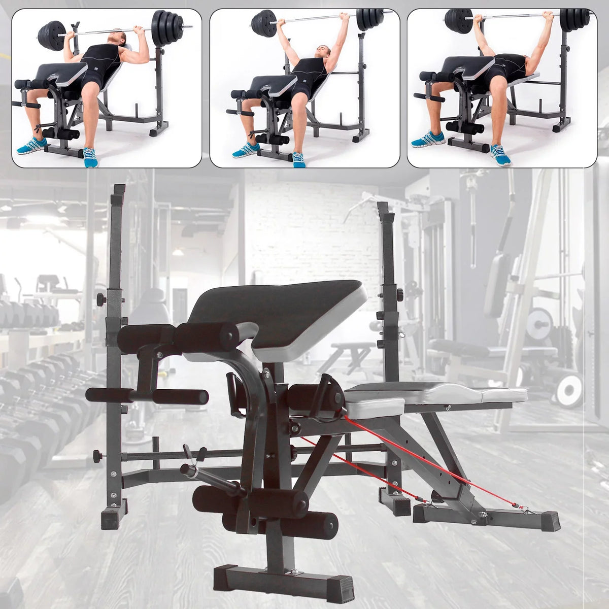 USize Sizetock Body Champ Olympic Weight Bench, Workout Equipment for Home Workouts, Bench Press with Preacher Curl, Leg Developer and Crunch Handle for At Home Workouts