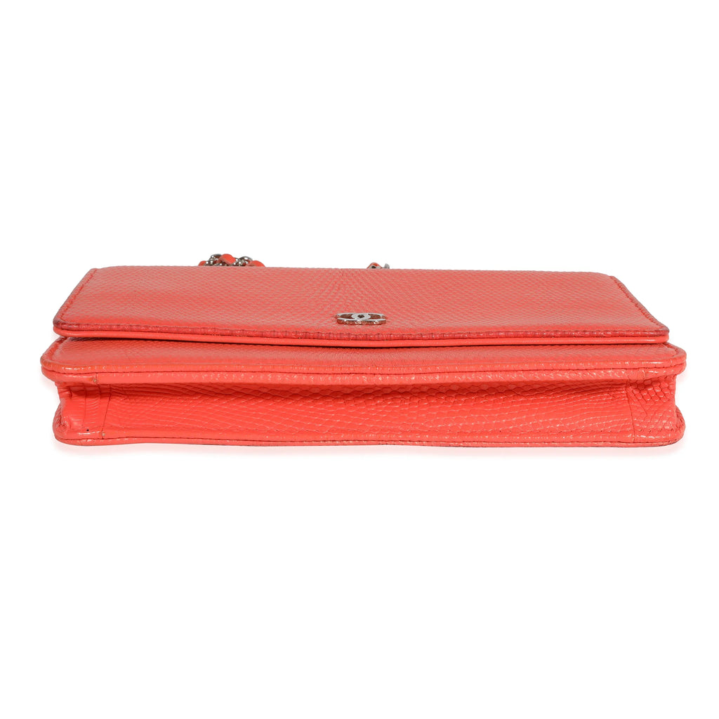 Chanel Coral Lizard Wallet On Chain Pre-Owned