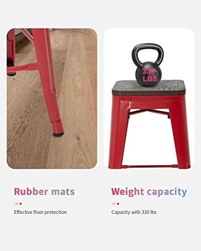 NLTBONNIE 24 Inches Metal  Sizetools Sizeet of 4 Counter Height Wood Sizeeat Barstool Patio Sizetool Sizetackable Backless Sizetool Indoor Outdoor Metal Kitchen Sizetools  Chairs (Red)