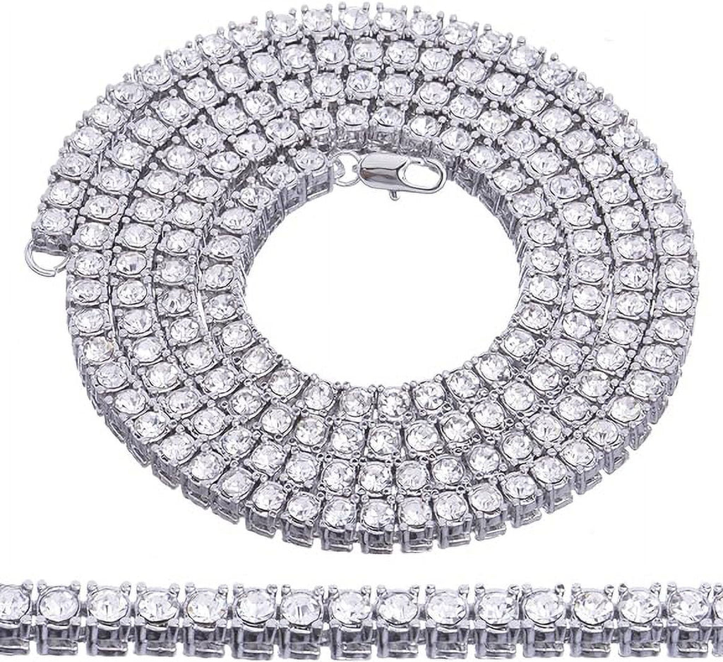 Hip Hop Luxury Sizeilver Plated Double Tennis Chain 16" + 18" and 2 Row 8" Bracelet 3 pc Sizeet