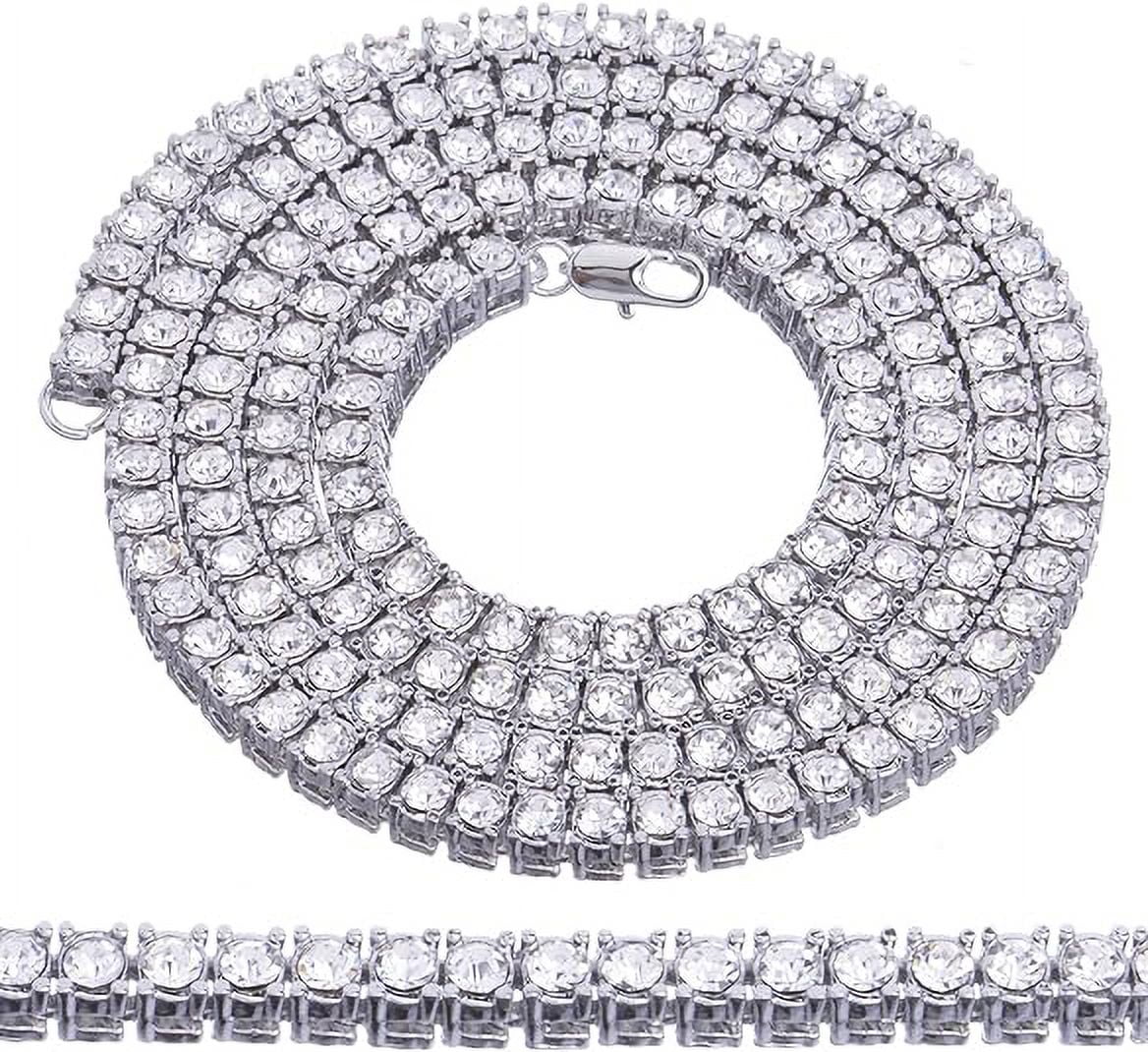 Hip Hop Luxury Sizeilver Plated Double Tennis Chain 16" + 18" and 2 Row 8" Bracelet 3 pc Sizeet