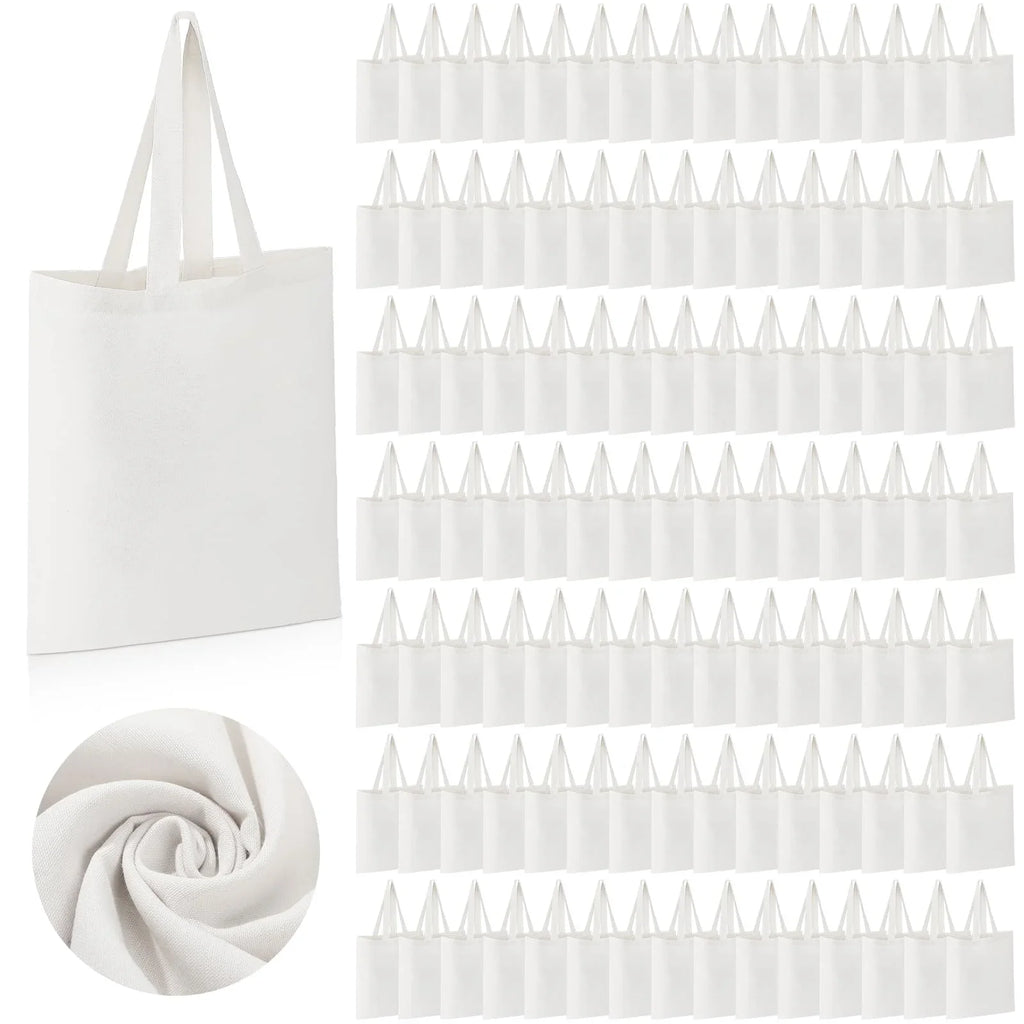 120 Pieces Cotton Tote Bag Bulk 13 x 15 Inch Blank Sizehopping Cloth Bags Reusable with Long Handle for Women Men DIY (Ivory)