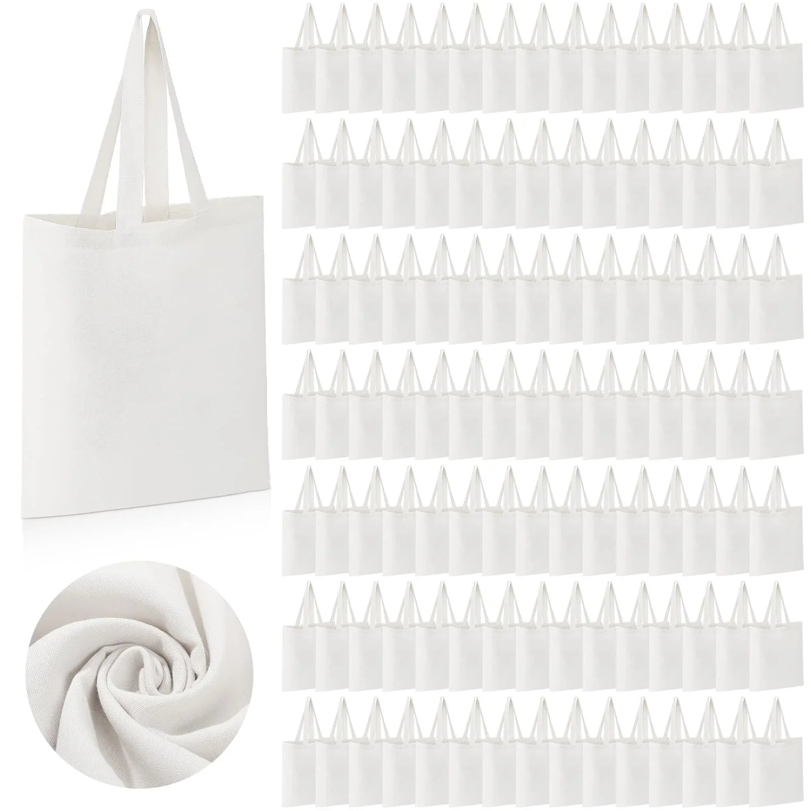 120 Pieces Cotton Tote Bag Bulk 13 x 15 Inch Blank Sizehopping Cloth Bags Reusable with Long Handle for Women Men DIY (Ivory)