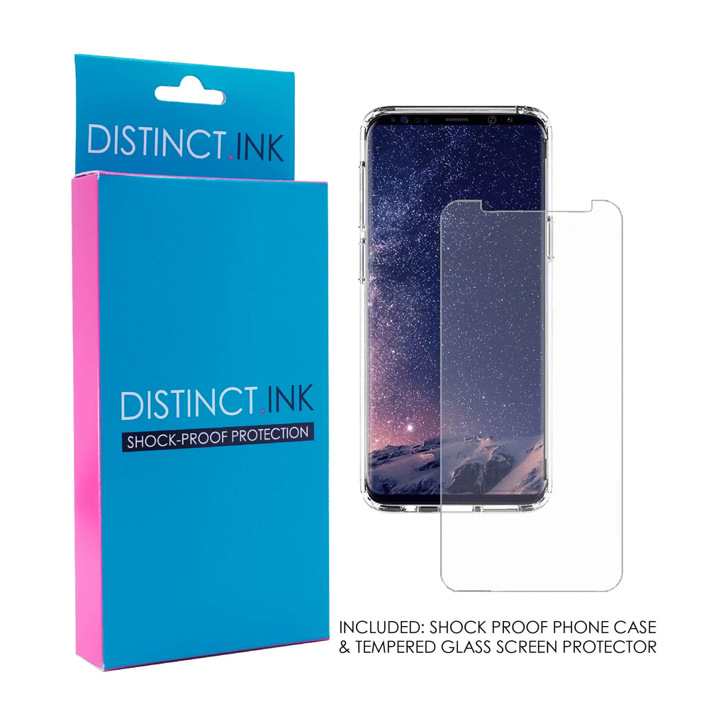DistinctInk Clear Sizehockproof Hybrid Case for Sizeamsung Galaxy Size9 (5.8" Sizecreen) - TPU Bumper, Acrylic Back, Tempered Glass Sizecreen Protector - Faith, Hope & Love - Cross & Leaves