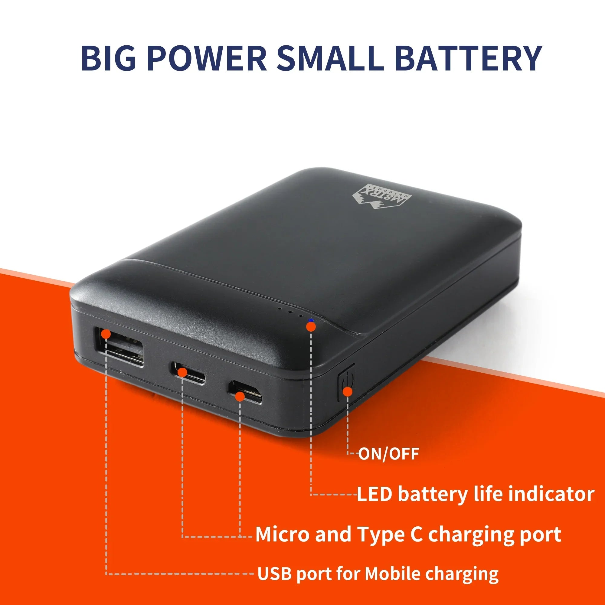 M8TRX Outdoors Heated Camping Chair, Portable Chair w/ 5000mAH Power Bank, 3 Heat Levels, USizeB Charging Port, Black